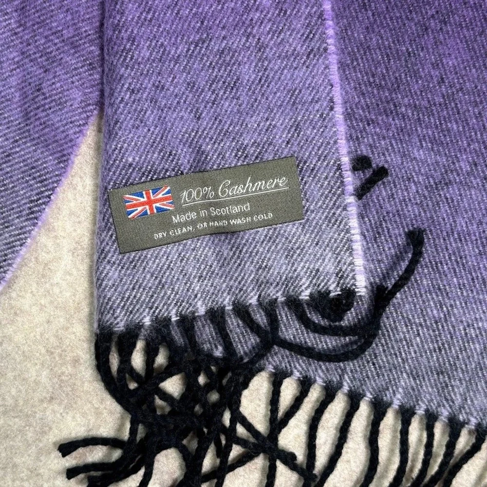 Cashmere‎ Scarf Shawl Stole Purple Ombre Made in Scotland Luxury Chic